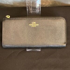 Coach‎ Black Pebbled Leather Zip Around Long Wallet
